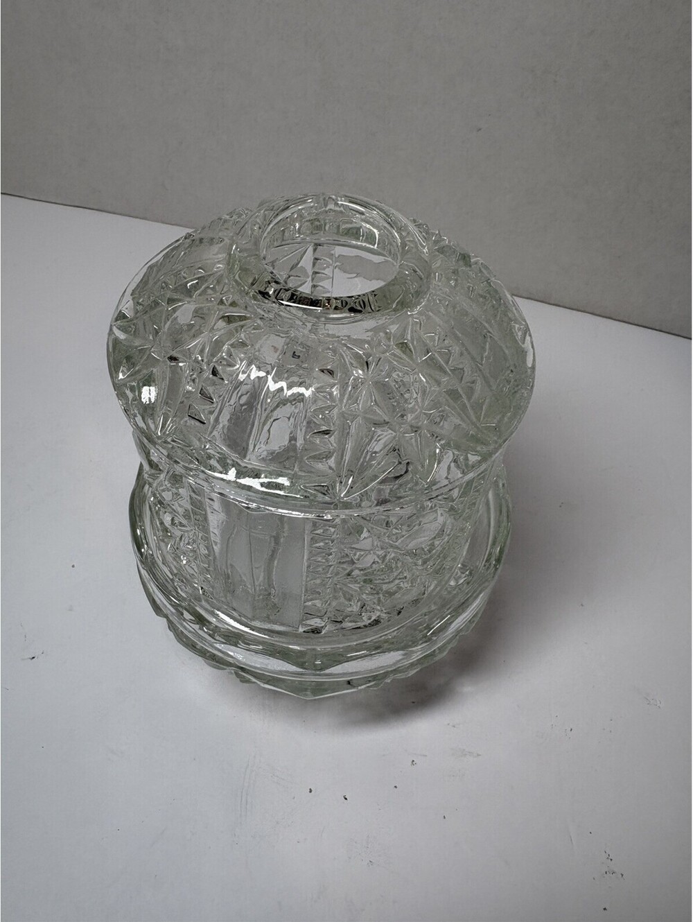 Indiana Glass Co. Clear Stars And Bars Fairy Lamp Candle Holder MCM Vintage - Picture 5 of 9